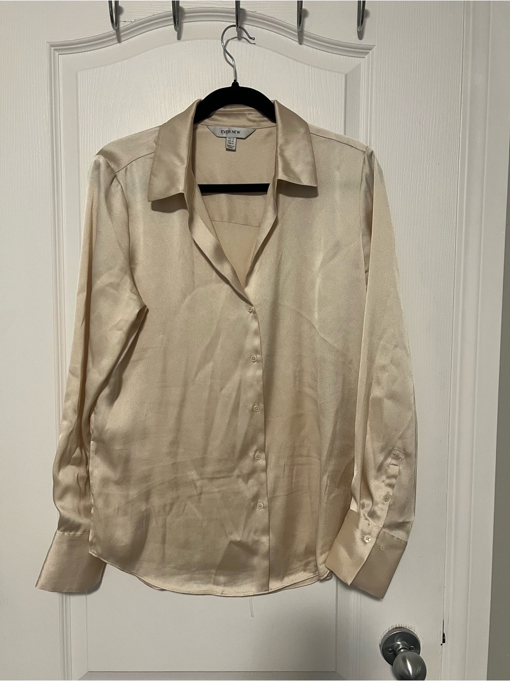 Ever New Harvey Notched Neck Satin Blouse in Champagne